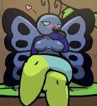  &lt;3 anonymous_artist antennae_(anatomy) anthro arthropod big_breasts blue_body blue_eyes blush breasts bug_fables butterfly crossed_legs female furniture insect insect_wings inside invertebrate_proboscis leaf lepidopteran looking_at_viewer madame_butterfly_(bug_fables) markings moonsprout_games multicolored_body nipples non-mammal_breasts proboscis_(anatomy) sitting solo table thick_thighs video_games wing_markings wings 