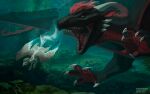 anthozoan black_body bodily_fluids bubble claws clothing cnidarian coral dragon drooling duo ears_up fangs female feral fur hair hi_res hoffersanchez horn hunter male male/female marine mouth_shot mythological_creature mythological_scalie mythology open_mouth paws red_body red_eyes red_hair red_scales sacrifice saliva scales scalie sea seabed seaweed size_difference spikes swimwear teeth tongue tongue_out underwater vore water wings wool_(fur)