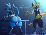  anal anal_penetration anthro azurioad blush butt buttplug_in_ass duo genitals girly legendary_pok&eacute;mon lucario male male/male meme nintendo penetration penis pok&eacute;mon pok&eacute;mon_(species) sex_toy sex_toy_in_ass video_games zeraora 