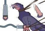 bdsm bondage bound dinosaur feathered_dinosaur feathered_scalie feathers feral forced genitals male motion_lines nakatakoi orgasm penile penis penis_milking penis_milking_machine prehistoric_species reptile restraints rope rope_around_neck rope_bondage scalie solo