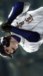  1boy ace_of_diamond baseball baseball_bat baseball_helmet baseball_jersey baseball_uniform blurry blurry_background brown_hair goggles hashtag-only_commentary helmet highres holding holding_baseball_bat jersey male_focus miyuki_kazuya open_mouth short_hair sideways solo sportswear teeth upper_teeth_only yongyon5010 