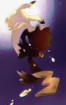  blue_eyes chaccalate commentary_request crying crying_with_eyes_open detached_tail from_below full_body highres holding_own_tail jumping light_particles mimikyu no_humans pokemon pokemon_(creature) pokemon_focus solo tail tears 