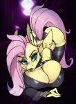  anthro anthrofied big_breasts breasts butt cleavage clothed clothing ear_piercing ear_ring equid equine female fluttershy_(mlp) freckles friendship_is_magic hair jrvanesbroek mammal my_little_pony pegasus piercing pink_hair solo wings yellow_body 