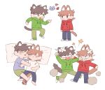  2boys :3 angry animal_ears animification antenna_hair apple bandages brown_hair cat cat_boy cat_ears cat_tail chibi chibi_only closed_eyes clothes_writing commentary_request couple cuddling drawstring edd_(eddsworld) eddsworld extra_ears eye_contact fighting food fruit green_eyes green_hoodie green_pants green_shoes green_shorts grey_pants grey_shirt grey_shoes highres hood hood_down hoodie intertwined_tails jitome kemonomimi_mode long_sleeves looking_at_another lying male_focus mjsc_10 multiple_boys multiple_views name_connection object_namesake official_alternate_costume on_back on_side open_mouth pants pointing pointing_at_another punching red_eyes red_hoodie ringo_(eddsworld) shirt shoes short_hair short_sleeves shorts simple_background sleeping slit_pupils smile star_(symbol) tail tongue tongue_out tord_(eddsworld) white_background white_shirt yaoi 
