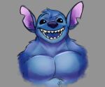  2021 alien anthro anthrofied blue_body blue_fur blue_nose blue_tongue bust_portrait colored_sketch disney experiment_(lilo_and_stitch) eyebrows fur grey_background justshu lilo_and_stitch looking_at_viewer male muscular muscular_anthro muscular_male notched_ear open_mouth open_smile pecs portrait raised_eyebrow sharp_teeth simple_background smile solo stitch_(lilo_and_stitch) teeth tongue 