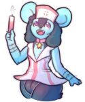  &lt;3 2021 absurd_res anthro balls big_balls black_body black_fur blue_body blue_fur clothing collar fan_character fatal_dx fur genitals hat headgear headwear hi_res huge_balls luxio male multicolored_body multicolored_fur nintendo nurse nurse_clothing nurse_hat nurse_headwear nurse_uniform pok&eacute;mon pok&eacute;mon_(species) smile solo star syringe thick_thighs uniform video_games 