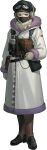  1girl bag belt_pouch black_hat black_mask blue_eyes boots brown_boots brown_hair coat covered_mouth full_body fur-trimmed_coat fur_trim gloves goggles goggles_on_headwear grey_gloves hat headset highres looking_at_viewer mask merel_(reverse:1999) mouth_mask newsboy_cap official_art pouch reverse:1999 scarf shoulder_bag solo standing tachi-e thermos third-party_source transparent_background utility_vest vest white_coat white_scarf 