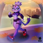 anthro athletic_wear autumn autumn_leaves blaze_the_cat blush bottomwear breasts clothed clothing digital_media_(artwork) domestic_cat electronics exercise felid feline felis female fingers footwear fur hair headphones hi_res jogging leaf mammal masturbation midriff navel outside outside_masturbation plant public public_masturbation purple_body purple_fur sega sex sex_toy shoes shorts skwid solo sonic_the_hedgehog_(series) stealth_masturbation stealth_sex tail topwear tree under_boob vaginal vaginal_masturbation vibrating vibrator vibrator_controller vibrator_on_pussy