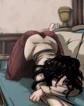  absurdres ass black_hair couch curtains drawing hair_over_face highres indoors long_hair lord_guyis pieck pillow shingeki_no_kyojin smile top-down_bottom-up urn 