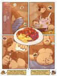 2025 anthro appliance apron banjo-kazooie banjo_(banjo-kazooie) bear black_nose bloated blue_eyes blueberry_(fruit) breakfast brown_body brown_fur choose_your_own_adventure claws clothed clothing comic container cooking cookware cup cutlery digital_drawing_(artwork) digital_media_(artwork) drinking eating eating_food egg english_text eyes_closed food food_crumbs food_on_face fork fridge fridge_magnet fruit frying_pan fur furniture glass glass_container glass_cup hi_res hollonut inside kitchen kitchen_appliance kitchen_utensils male mammal maple_syrup milk milk_on_face nipples open_mouth pajama_pants pajamas plant plate rareware scrambled_eggs solo spatula standing steam strawberry teeth text tools topless topless_anthro topless_male ursine waffle