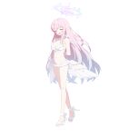  1girl absurdres angel_wings bikini blue_archive breasts cleavage facing_viewer feathered_wings frilled_bikini frills full_body gradient_hair halo highres large_breasts long_hair low_wings mika_(blue_archive) mika_(swimsuit)_(blue_archive) multicolored_hair official_alternate_costume official_art open_mouth pink_hair pink_halo smile solo standing swimsuit tachi-e transparent_background very_long_hair white_bikini white_wings wings 