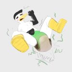 anatid anseriform anthro avian bird black_clothing black_gloves black_handwear blush boots clothing dean_(nompreoreo) diaper duck english_text feces feces_blowout footwear fur gloves hand_on_belly handwear hat headgear headwear hi_res legs_up looking_down lying male onomatopoeia open_mouth pooping sandwing99 scatplay shoes simple_background soiled_diaper soiling solo sound_effects text unclean_diaper used_diaper white_background white_body white_fur yellow_boots yellow_clothing yellow_footwear