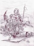 2005 abs after_battle arrow_in_forehead black_and_white_and_red blood blood_from_mouth blood_in_mouth blood_on_armor blood_on_face blood_on_forehead blood_on_ground blood_on_hair blood_on_sword blood_on_torso blood_on_weapon bodily_fluids bow_(weapon) canon_couple clothed clothing crying dark_elf dated death elf empty_eyes eye_scar eyes_closed facial_scar female female_death gloves graphite_(artwork) grass group handwear hi_res hill holding_another's_head human humanoid humanoid_pointy_ears impalement laurelinad maegalcarwen male male/female male_death mammal melee_weapon mourning not_furry open_mouth pecs plant pointy_ears ranged_weapon sabrina_pohle sacred_(video_game) sacred_(video_game_series) scar shoulder_pads signature sword tears thq_nordic topless topless_humanoid topless_male town_bowstring traditional_media_(artwork) trio weapon wood_elf wound_on_arm wound_on_chest wound_on_leg wound_on_stomach
