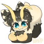 !dodn 4_ears :3 antennae_(anatomy) anthro aquatic_gastropod black_body black_ears black_fur black_hair blue_eyes blush breasts brown_markings butt cicer_(!dodn) ear_markings female fur fur_tuft gastropod hair marine markings mollusk multi_ear sea_snail short_hair short_tail simple_background snail solo spots spotted_markings tail tan_body tuft yellow_antennae