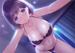  blush bra maijin navel nipples original panties pubic_hair purple_eyes purple_hair see_through underwear 