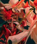  2boys alastor_(hazbin_hotel) angel angel_wings blonde_hair blood blood_from_mouth blood_on_clothes commentary_request deardemon1933 deer_boy demon_boy demon_horns hair_slicked_back hashtag-only_commentary hazbin_hotel hellaverse highres horns lucifer_morningstar_(hazbin_hotel) male_focus multiple_boys multiple_wings red_eyes red_hair seraph sharp_teeth slit_pupils suit teeth wings 