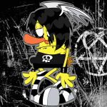 1:1 2000s_theme alternative_fashion black_hair comedy_central drawn_together emo hair hi_res male parody sad sockbat_(species) solo supervettesixpack wooldoor_sockbat yellow_body yellow_skin