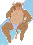  absurd_res anthro belly bovid bovine brownieclop bulge cattle clothed clothing digital_media_(artwork) hi_res humanoid_hands looking_at_viewer male mammal muscular muscular_anthro muscular_male nipples overweight overweight_anthro overweight_male simple_background solo topless underwear 