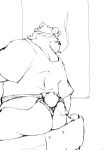  2021 anthro asian_clothing butt clothing east_asian_clothing fundoshi happi_(clothing) hi_res japanese_clothing kemono male mammal monochrome overweight overweight_anthro overweight_male sitting sketch smoking solo underwear ursid yaoyasohachi 