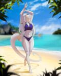  2021 4:5 4_toes 5_fingers anthro beach breasts clothed clothing day detailed_background digital_media_(artwork) feet female fingers hi_res midriff navel outside sand seaside shoreline skiba613 sky solo toes water 
