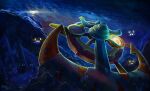  air_bubble anchor artist_name bioluminescence bubble chinchou commentary dhelmise english_commentary glowing glowing_eyes imazartz no_humans pokemon pokemon_(creature) pokemon_focus ship's_wheel shipwreck solo_focus underwater 