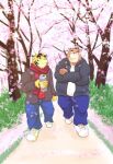  anthro bear blue_eyes bottomwear can cherry_blossom cherry_blossom_tree cherry_tree clothing container detailed_background duo felid flower footwear fruit_tree fur jacket juuichi_mikazuki landscape male male/male mammal morenatsu pantherine pants plant prunus_(flower) red_clothing red_shirt red_topwear road scarf shirt shoes striped_body striped_fur stripes tiger topwear torahiko_(morenatsu) tree white_clothing white_footwear white_shirt white_shoes white_topwear wo yellow_clothing yellow_footwear yellow_shoes 