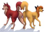 balto_(series) bangs big_butt black_bow brown_nose butt butt_bump canid canine canis cheek_tuft disney dixie_(tfath) domestic_dog duo eyelashes facial_tuft female female/female feral floppy_ears fluffy fluffy_tail fur hi_res hunting_dog husky jenna_(balto) long_eyelashes looking_at_viewer lustful_gaze makeup mammal mascara nordic_sled_dog orange_body orange_eyes orange_fur pointy_ears presenting presenting_hindquarters red_body red_fur saluki shadow siberian_husky sighthound simple_background smile smirk spitz tail the_fox_and_the_hound thick_thighs tuft universal_studios white_background white_body white_fur yellow_body yellow_fur zacepka