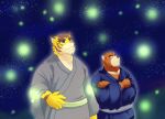  anthro arthropod asian_clothing bear beetle blue_eyes clothing detailed_background east_asian_clothing elateroid felid firefly fur insect japanese_clothing juuichi_mikazuki kimono male male/male mammal morenatsu night pantherine plant solo star striped_body striped_fur stripes tiger torahiko_(morenatsu) tree wo 