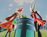 3d_(artwork) anthro armor blender_(artwork) clothing cryowolf9 digital_media_(artwork) duo epic_games female female/female final_fantasy final_fantasy_ix fortnite freya_crescent goo_transformation hi_res hollow_knight_(franchise) hornet_(hollow_knight) merging slurp_juice square_enix team_cherry transformation