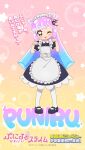  1girl ? animal_ear_fluff animal_ears apron artist_request blue_hair blunt_bangs blush character_name copyright_name dress full_body gradient_background gradient_hair green_eyes hat head_tilt heart highres long_hair looking_at_viewer maid_headdress multicolored_hair official_art one_eye_closed paw_pose pink_background pink_hair puniru_(puniru_wa_kawaii_slime) puniru_wa_kawaii_slime second-party_source short_sleeves slime_hair solo standing star_(symbol) star_symbol_background tongue tongue_out top_hat translation_request white_apron yellow_background 