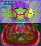  2_panel_comic anthro asphyxiation atelierphos canid canine canis comic digestion digestion_implied digestion_noises digital_media_(artwork) drowning english_text extreme_size_difference femboy fox goblin group hi_res humanoid krita_(artwork) lamron macro male male/male mammal mature_male messy micro phos size_difference text vore wolf yarill 