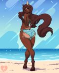  2019 4:5 5_fingers anthro appaloosa beach beckoning bikini biped blue_eyes brown_body brown_fur brown_hair bulge butt clothed clothing crossdressing danni_(lavitzskall) digital_media_(artwork) equid equine eyeliner fingers fur gesture girly hair hooves horse long_hair looking_at_viewer looking_back looking_back_at_viewer makeup male mammal outside pattern_bikini pattern_clothing pattern_swimwear rear_view sand seaside skimpy sky smile solo standing striped_bikini striped_clothing striped_swimwear stripes swimwear tyroo walking water wide_hips 