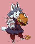  anthro canid canine clothed clothing felid feline food hair hi_res knee_highs legwear mammal mangneto simple_background tem temmie_(undertale) undertale video_games white_body 