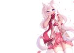  animal_ears blush catgirl long_hair nami_(nyaa) original petals purple_eyes school_uniform skirt tail thighhighs third-party_edit twintails valentine watermark white white_hair zettai_ryouiki 