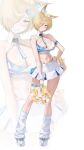  1girl absurdres alter_(kxk7357) animal_ears blonde_hair blue_archive blue_eyes blush breasts cheerleader cleavage commentary_request detached_collar dog_ears full_body hair_over_one_eye halo highres kanna_(blue_archive) korean_commentary large_breasts looking_at_viewer loose_socks millennium_cheerleader_outfit_(blue_archive) navel one_eye_covered pom_pom_(cheerleading) shoes short_hair socks solo sports_bra standing star_(symbol) star_sticker sticker stomach thigh_strap white_shoes white_socks white_sports_bra zoom_layer 