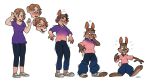  2021 anthro blackshirtboy brown_body brown_fur buckteeth female ftm_transformation fur gender_transformation human human_to_anthro lagomorph leporid male mammal rabbit red_nose sequence shrinking simple_background size_transformation smile solo species_transformation standing teeth transformation white_background 