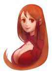  1girl 3four bangs bleach breasts brown_eyes cleavage closed_mouth hair_ornament inoue_orihime large_breasts long_hair looking_at_viewer orange_hair simple_background smile solo white_background 