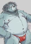  2021 anthro asian_clothing belly black_nose blue_body blue_fur bulge clothing east_asian_clothing fundoshi fur humanoid_hands japanese_clothing kemono male mammal moobs navel nipples overweight overweight_anthro overweight_male solo totemoii_029 underwear ursid 