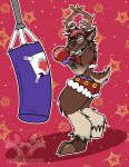 absurd_res anthro antlers boxing boxing_gloves bra christmas clothing deer exercise exercise_clothing eyewear female festive glasses handwear hi_res holidays horn mammal new_world_deer punching_bag reindeer smidgenofpigeon_(artist) solo sport sports_bra underwear