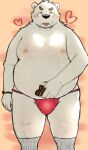  2021 anthro asian_clothing belly black_nose blush candy chocolate clothing dessert east_asian_clothing food fundoshi fur hi_res holidays humanoid_hands japanese_clothing kemono male mammal menmen_kesinn moobs navel nipples overweight overweight_anthro overweight_male polar_bear solo tongue tongue_out underwear ursid ursine valentine&#039;s_day white_body white_fur 