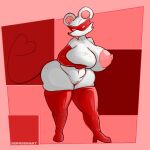  2020 anthro big_breasts black_nose breasts clothing female footwear genitals hand_on_breast hi_res high_heels huge_breasts mammal mario_bros mouse ms._mowz murid murine navel nintendo one_eye_closed paper_mario pussy rodent sernsenart shoes simple_background solo standing thick_thighs video_games white_body 