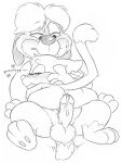  anatomically_correct blush bodily_fluids brainsister cuddling duo female feral genital_fluids genitals hi_res male male/female monochrome penis precum rita_(animaniacs) rita_and_runt runt tailwag 