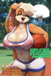  abs anthro areola big_breasts breasts cleavage clothed clothing female hi_res huge_breasts lagomorph leporid lola_bunny looney_tunes mammal nipples picturd rabbit solo space_jam speech_bubble text thick_thighs warner_brothers wide_hips 