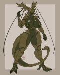 4_eyes antennae_(anatomy) anthro arachnid arthropod big_breasts breasts brown_body chorsinnell39 claws female front_view genitals hi_res huge_breasts hybrid multi_eye non-mammal_breasts scorpion scorpion_tail sharp_teeth solo standing stinger teeth vulva whip_spider yellow_eyes