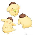  ball commentary lying mouth_hold multiple_views no_humans on_back pompompurin ryota_(ry_o_ta) sanrio simple_background symbol-only_commentary tennis_ball tongue tongue_out white_background x_anus 