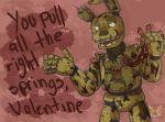  2018 animatronic anthro black_eyes dialogue english_text five_nights_at_freddy&#039;s five_nights_at_freddy&#039;s_3 gore green_body holidays lagomorph leporid looking_aside machine male mammal open_mouth otackoon rabbit raised_arm robot solo springtrap_(fnaf) tagme talking_to_viewer text valentine&#039;s_day valentines_day_card video_games watermark 