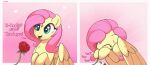  absurd_res eating equid equine feathers female feral flower fluttershy_(mlp) friendship_is_magic hair hasbro hi_res mammal my_little_pony nookprint pegasus pink_hair plant solo wings yellow_body yellow_feathers 