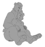  anthro aurawolf belly big_belly big_feet collar crazy-husky cuddling difference dog_tags duo feet growth growth_sequence happy hi_res hypnotize male male/male mammal monochrome narusewolf overweight pawpads paws sequence size size_difference slightly_chubby soft tags_(disambiguation) transformation ursid ursine 