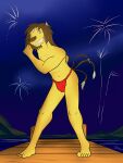  3:4 anthro anthrofied asian_clothing clothed clothing east_asian_clothing fireworks fundoshi fuze hi_res japanese_clothing male night nintendo outside pier pok&eacute;mon pok&eacute;mon_(species) pok&eacute;morph solo tauros topless underwear underwear_only video_games water 