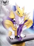  anthro blue_eyes breasts claws clothed clothing digimon digimon_(species) female fur hi_res knightmoonlight98 multicolored_body multicolored_fur partially_clothed renamon solo two_tone_body two_tone_fur white_body white_fur yellow_body yellow_fur 